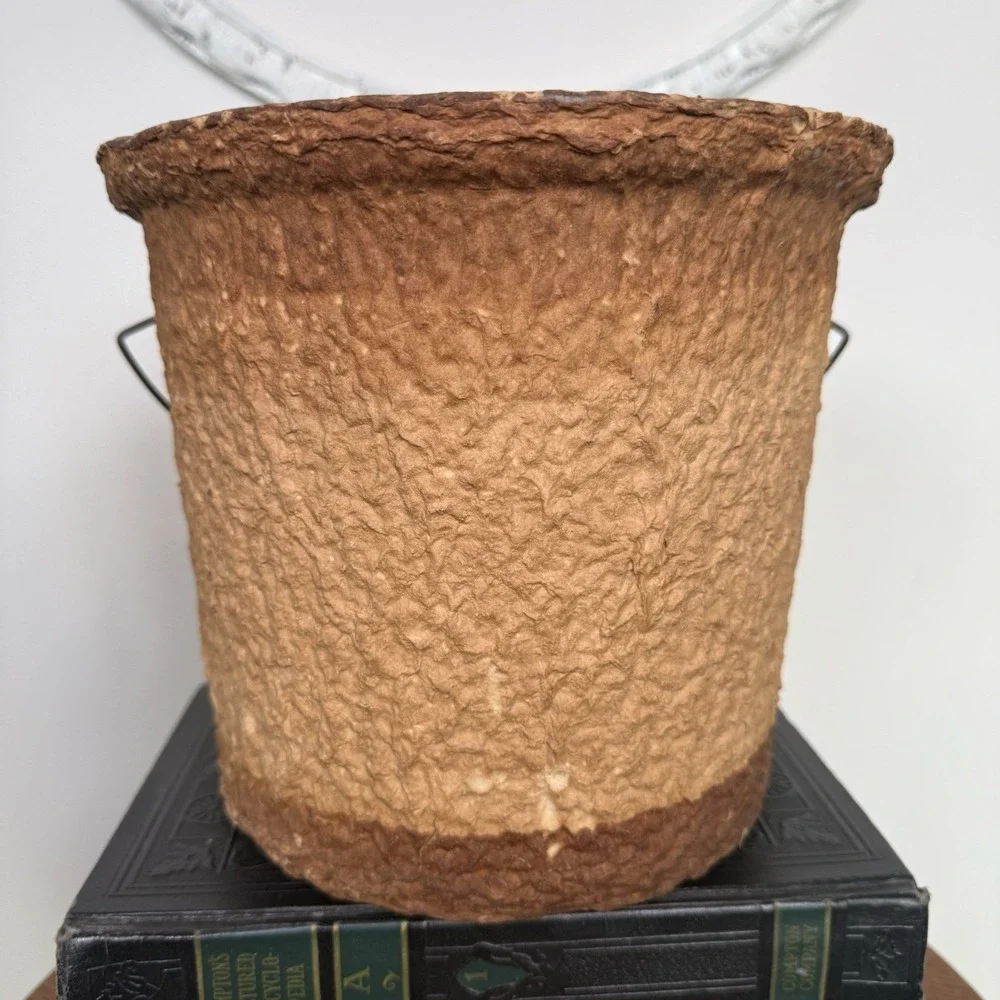 Vintage Formart Paper Mache Fish Bait‎ Pail Worm Bucket Handle and Lid Mid-1900s